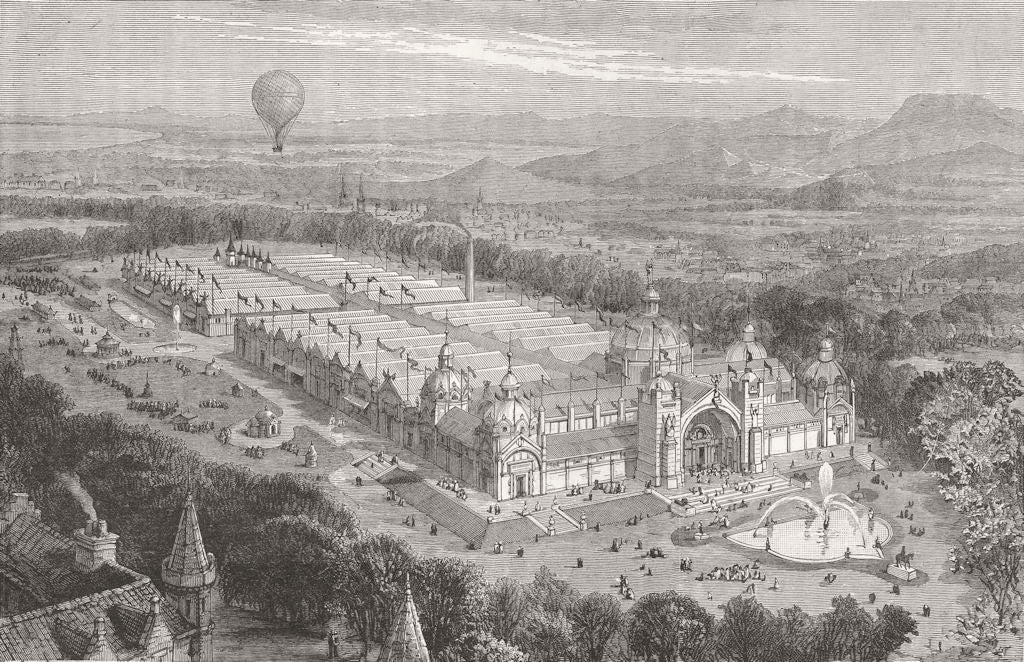 SCOTLAND. Exhibition building, Edinburgh 1886 old antique print picture